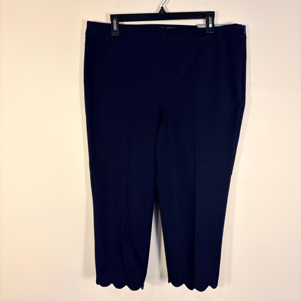 Talbots Navy Blue Chatham Crop Scallop Hem Cropped Slim Leg Pants